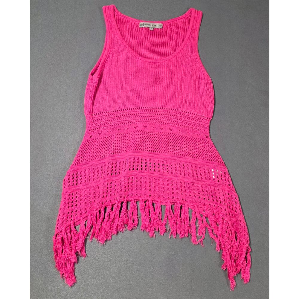 Absolutely Famous Swim Cover Large Pink Knit Crochet Fringe